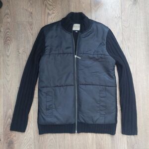 Men's Black Sweater with Quilted Front Marvin Richards Small Puffer Jacket